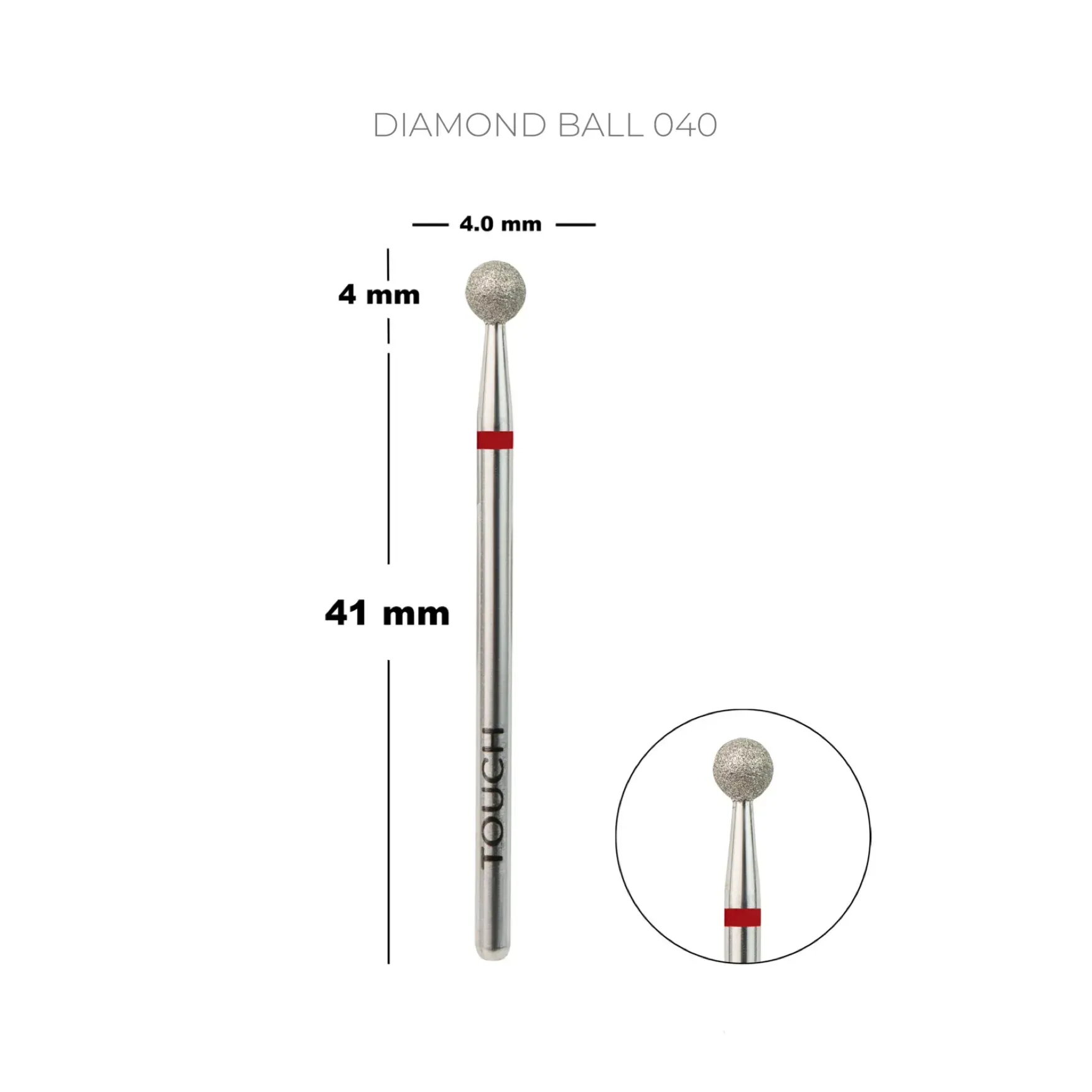 15501305385565 TOUCH Diamant-Nagelfräser (Kugelform), rot, 4,0 mm – Bild 1