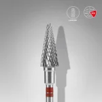 STALEKS EXPERT Carbide nail drill bit for left-handed users cone red, head diameter 6 mm, working part 14 mm